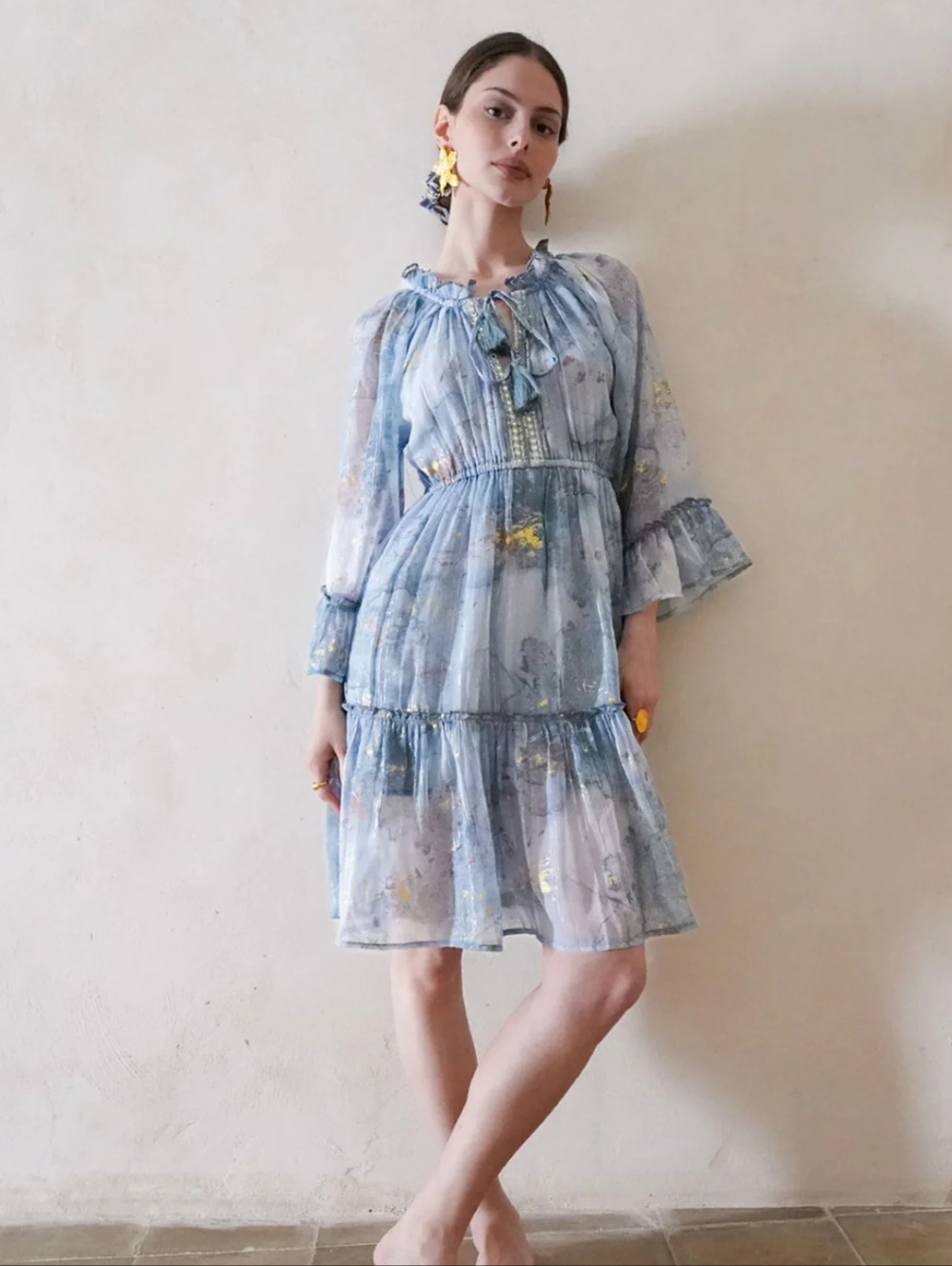 Debbie Katz South Beach Dream Dress Tiered Blue/Gold Size XL Resort Glam